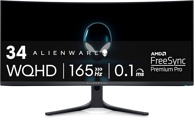 Alienware AW3423DWF Curved QD-OLED Gaming Monitor - 34-inch Quantum Dot, 0.1Ms 165Hz 21:9, 99.3% DCI-P3 Color Gamut, VESA DisplayHDR, 400, AMD FreeSync Premium Pro - Black