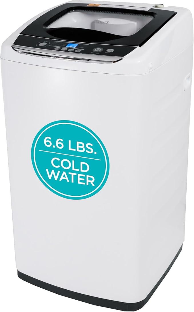 BLACK+DECKER 0.9 Cu. Ft. Portable Washer, 6.6 lb. Capacity, BPWM09W, White | 6.6 lb. Capacity Washing Machine for Homes & Apartments, 5 Wash Cycles, Quick Connect Sink Adapter and Drain Hose Included