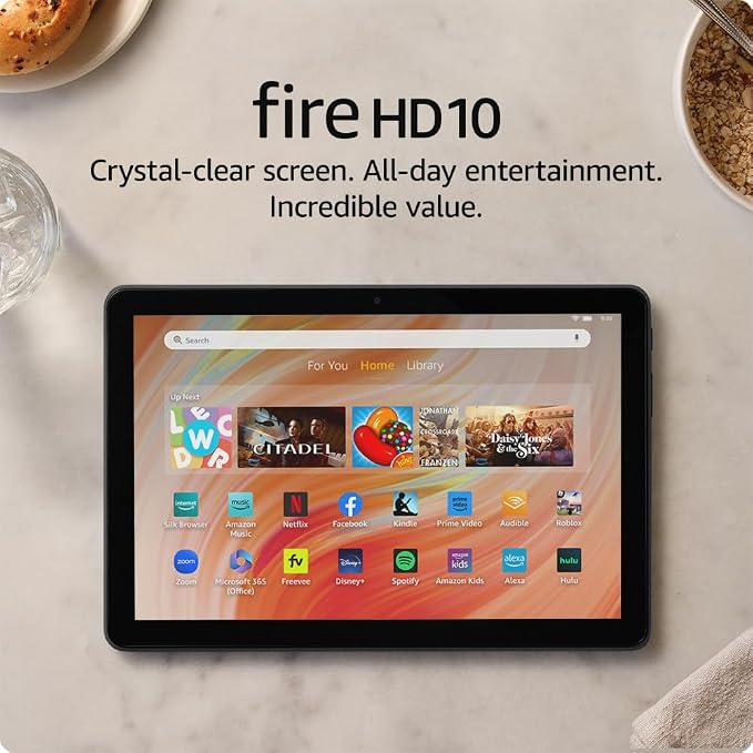 Amazon Fire HD 10 tablet, built for relaxation, 10.1" vibrant Full HD screen, octa-core processor, 4 GB RAM, 32 GB, Black