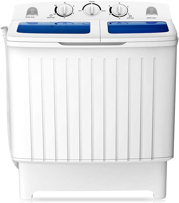 COSTWAY Portable Washing Machine, 12Lbs Washer and 8Lbs Spinner, Blue+White | Twin Tub 20 Lbs Capacity, Durable Design, Timer Control, Compact Laundry Washer for RV Apartments Dorms