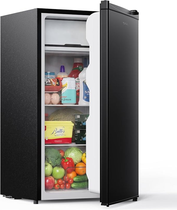 Upstreman 3.2 Cu.Ft Mini Fridge with Freezer, Black-BR321 | Adjustable Thermostat, Energy Saving, Low Noise, Reversible Door, Small Refrigerator for Dorm, Bedroom, Office