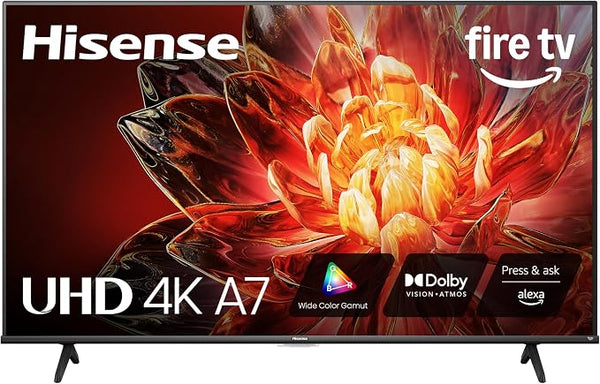 Hisense 55" Class A7 Series (55A7NF) 4K UHD Smart Fire TV, Voice Remote with Alexa, Wide Color Gamut, HDR10+, Dolby Vision, Atmos, Game Mode, ALLM, Stream Live TV Without Cable